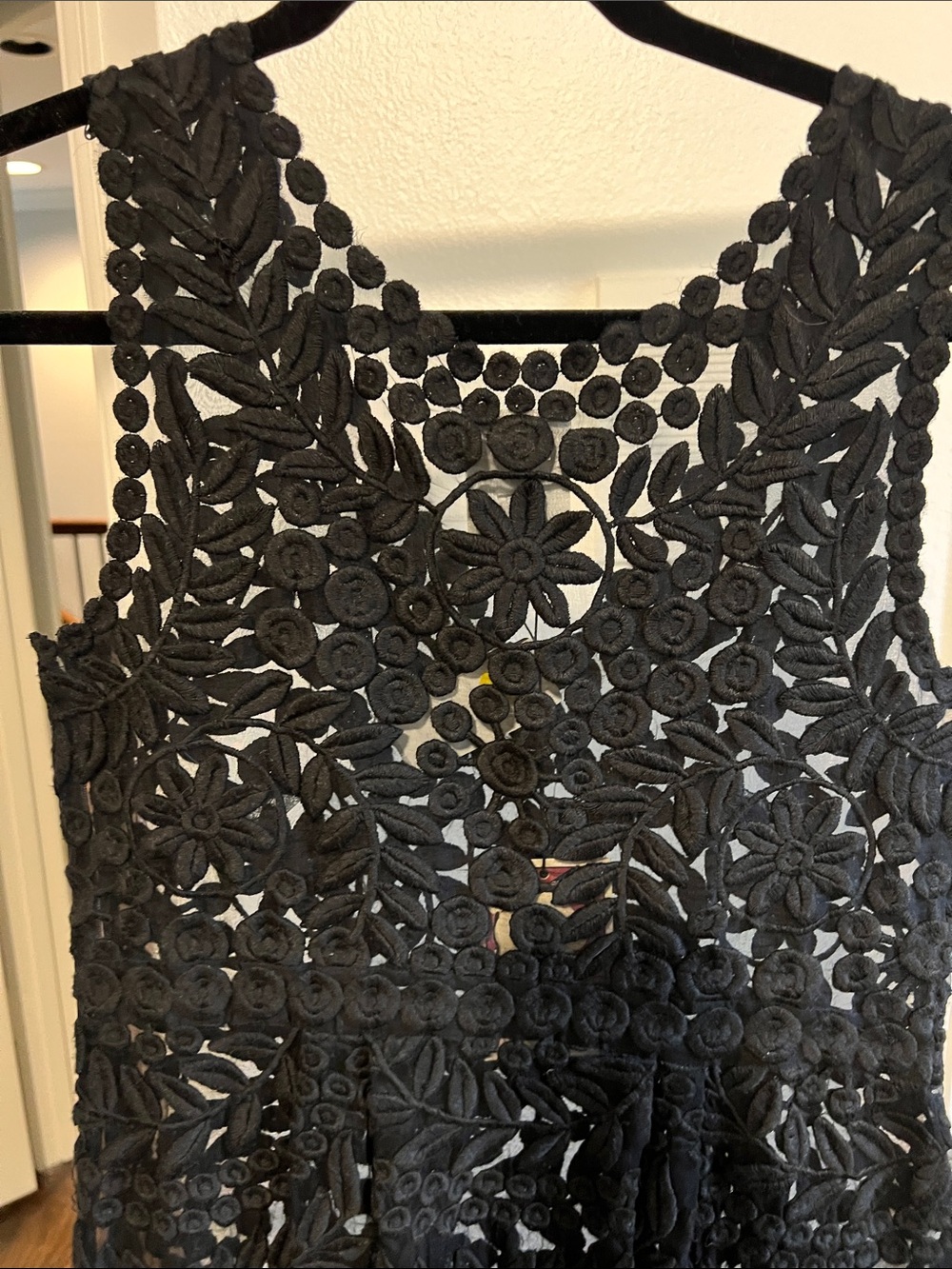 Yoana Baraschi Black Floral Crochet Mini Dress Sheer 100% Silk - Picture 7 of 11